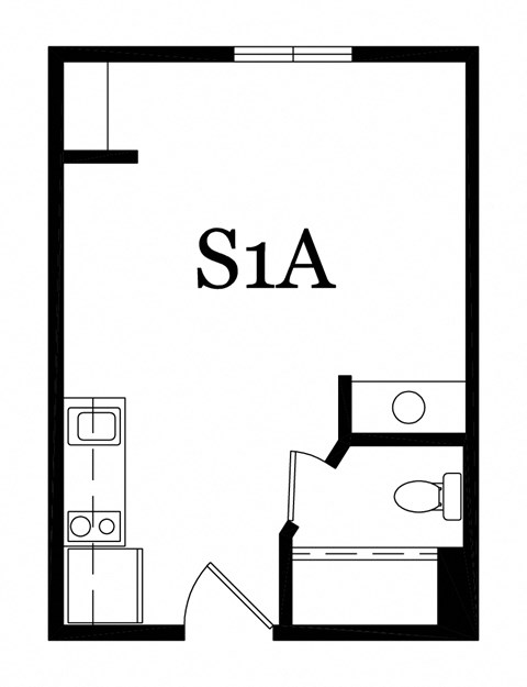 Floor plan for studio, 1 bath, 266 sqft